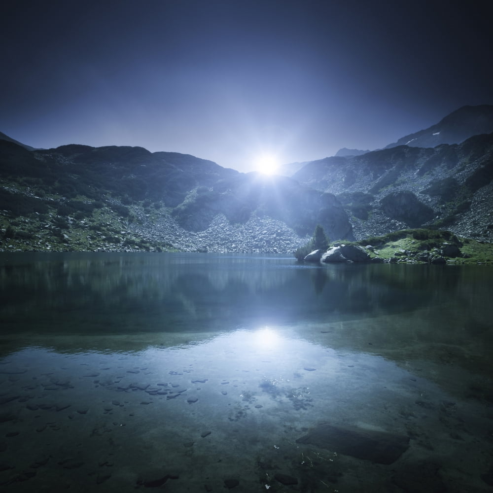 Ribno Banderishko Lake with setting Sun Pirin National Park Bulgaria Canvas Art - Evgeny KuklevStocktrek Images (29 x 29)
