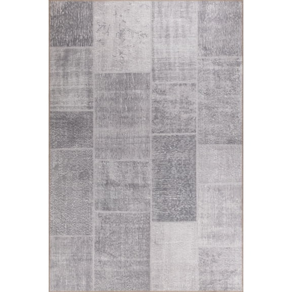 Ribon Grey Patchwork Polyester Digital Print Decorative Area Rug