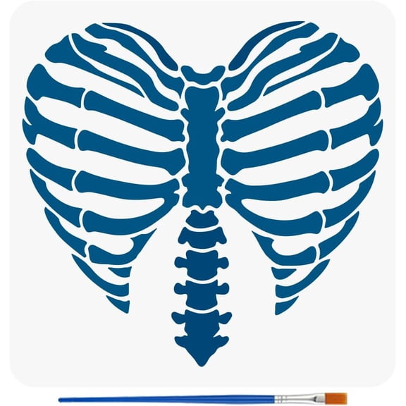 Ribs Painting Stencil with Brush 11.8x11.8inch Heart Shape Ribs Drawing Template Theme Decoration Stencil for DIY Painting on Wood Wall Fabric Furniture