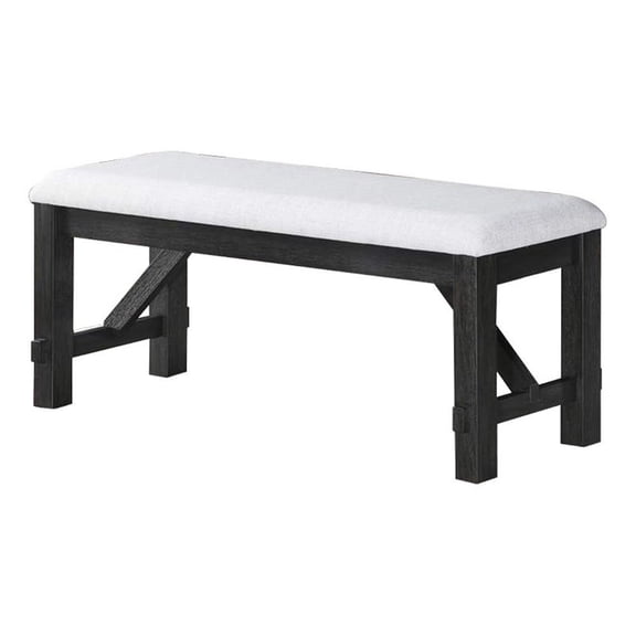 Riby 48 Inch Dining Bench-Black Wood Body-Gray Linen Padded Seat