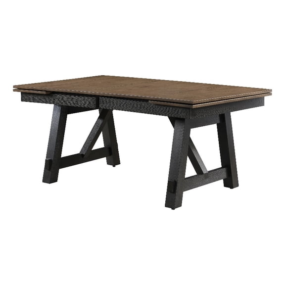 Riby Dining Table-66-94 Inch Top with 2 Leaves-Brown-Charcoal Black Wood
