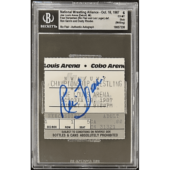 Ric Flair Signed NWA Oct. 18, 1987 Ticket Stub Beckett 6 EX-MT 18057338