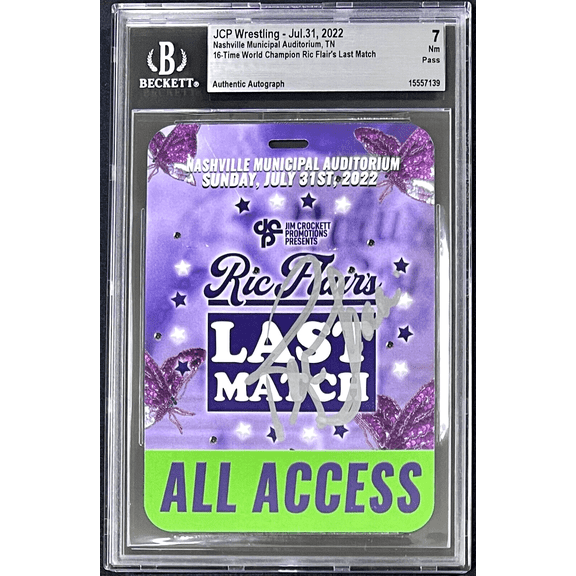 Ric Flair Signed Ric Flair's Last Match All Access Pass Jul. 31 2022 Becket NM 7