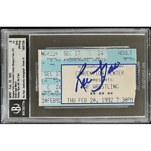 Ric Flair Signed WWF Feb. 20, 1992 Ticket Stub Beckett 5 EX Auto 10 18057336