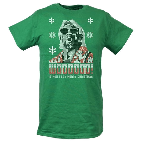 Ric Flair Wooooo Christmas WWE Mens Ugly Green T-shirt XXL