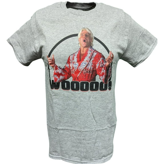 Ric Flair Wooooo WWE Mens Gray T-shirt 4XL