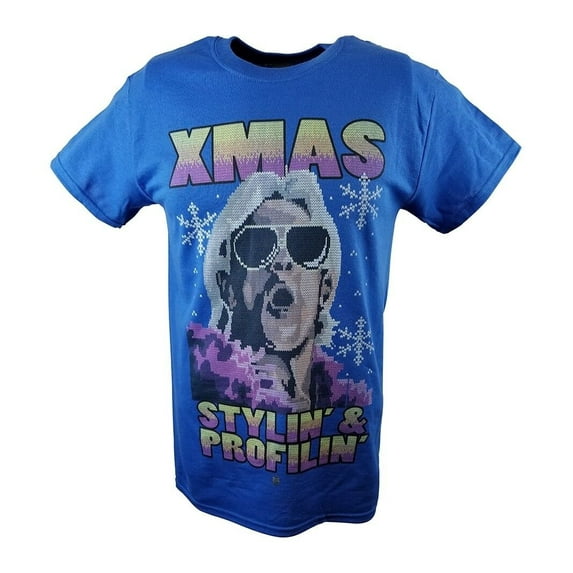 Ric Flair Xmas Stylin and Profilin WWE Mens Blue T-shirt 4XL