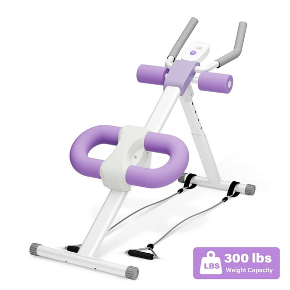 Rican Ab Machine, Foldable Abdominal Exercise Machine, Ab Workout Equipment with LCD Monitor, Abdominal Exercise Workout with Resistance Bands, Purple