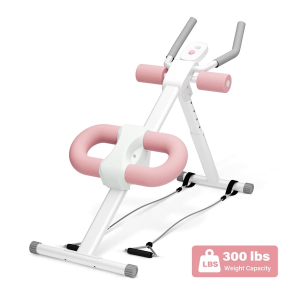 Rican Ab Machine, Foldable Abdominal Exercise Machine, Ab Workout Equipment with LCD Monitor, Abdominal Exercise Workout with Resistance Bands, Pink