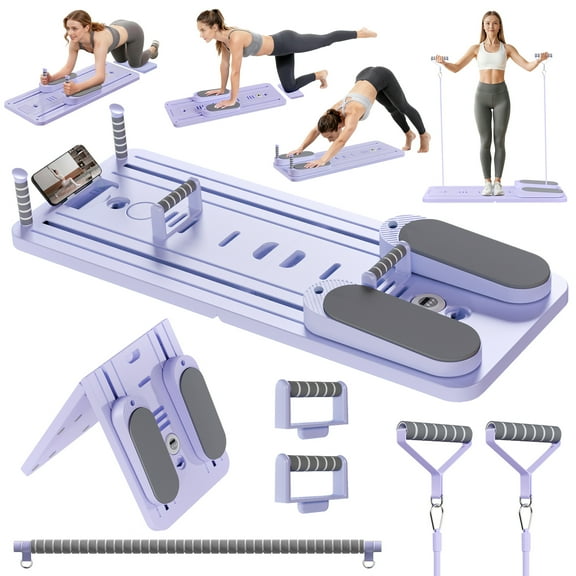 Rican Pilates Board, Portable Ab Board, Multifunctional Abdominal Board, Foldable Pilates Reformer Set, Sliding Equipment for Home with Timer, Purple