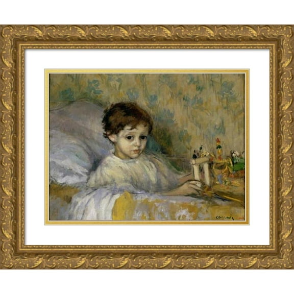 Ricard Canals i Llambí 14x11 Gold Ornate Wood Frame and Double Matted Museum Art Print Titled - Sick Child (Octavi, the Artist's Son) (circa 1903)