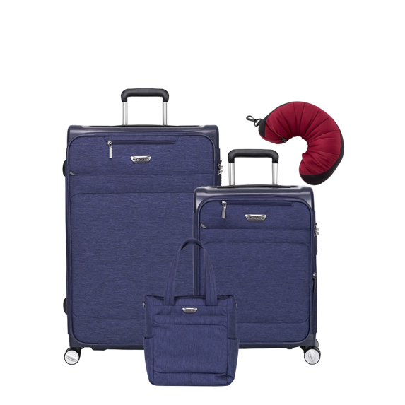Ricardo Beverly Hills Coastal | 4-Piece Set | Travel Tote, 20" and 28" Spinners, Travel Pillow (Twilight Blue)