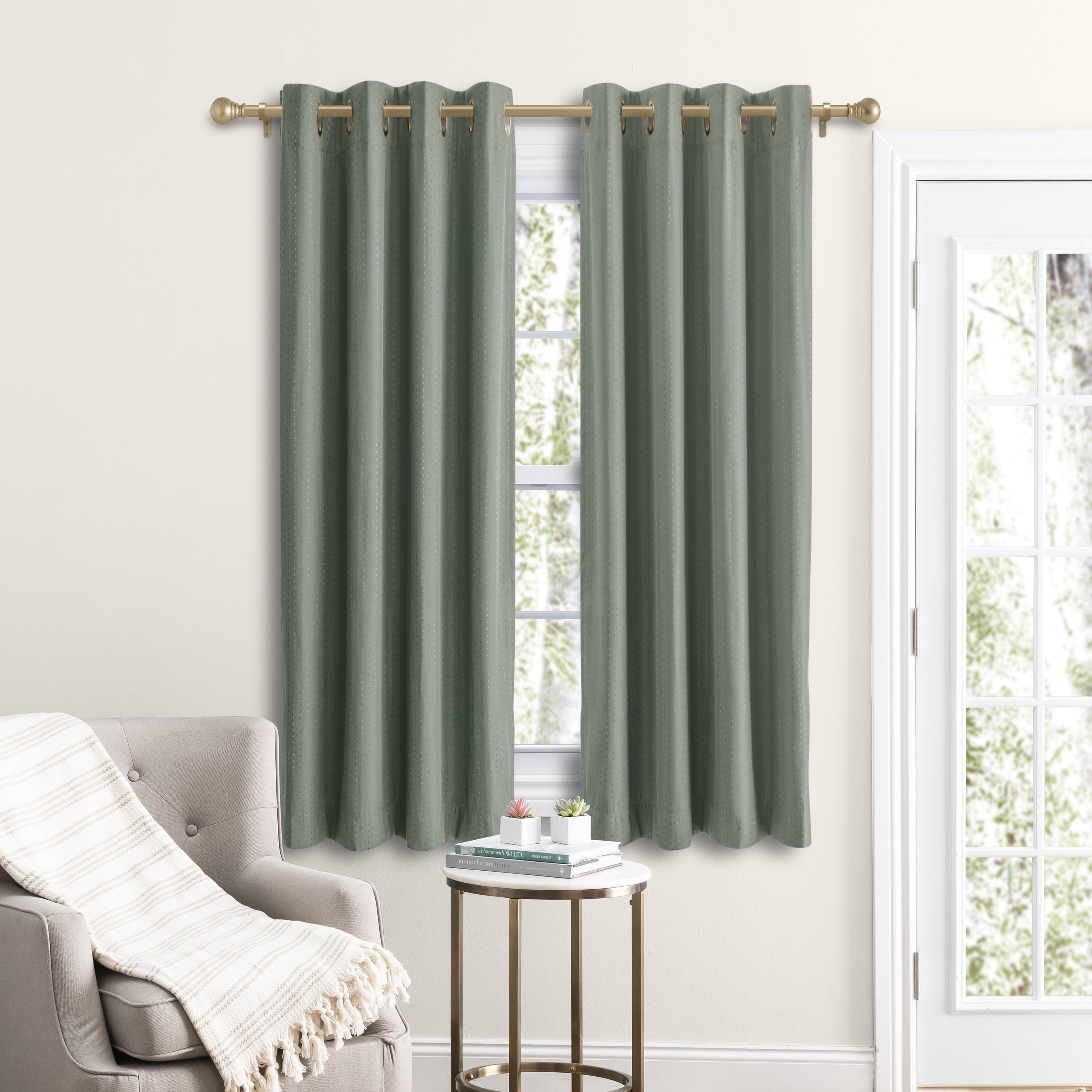 Green Extended Length Blackout Polyester Pleated Grommet Panel