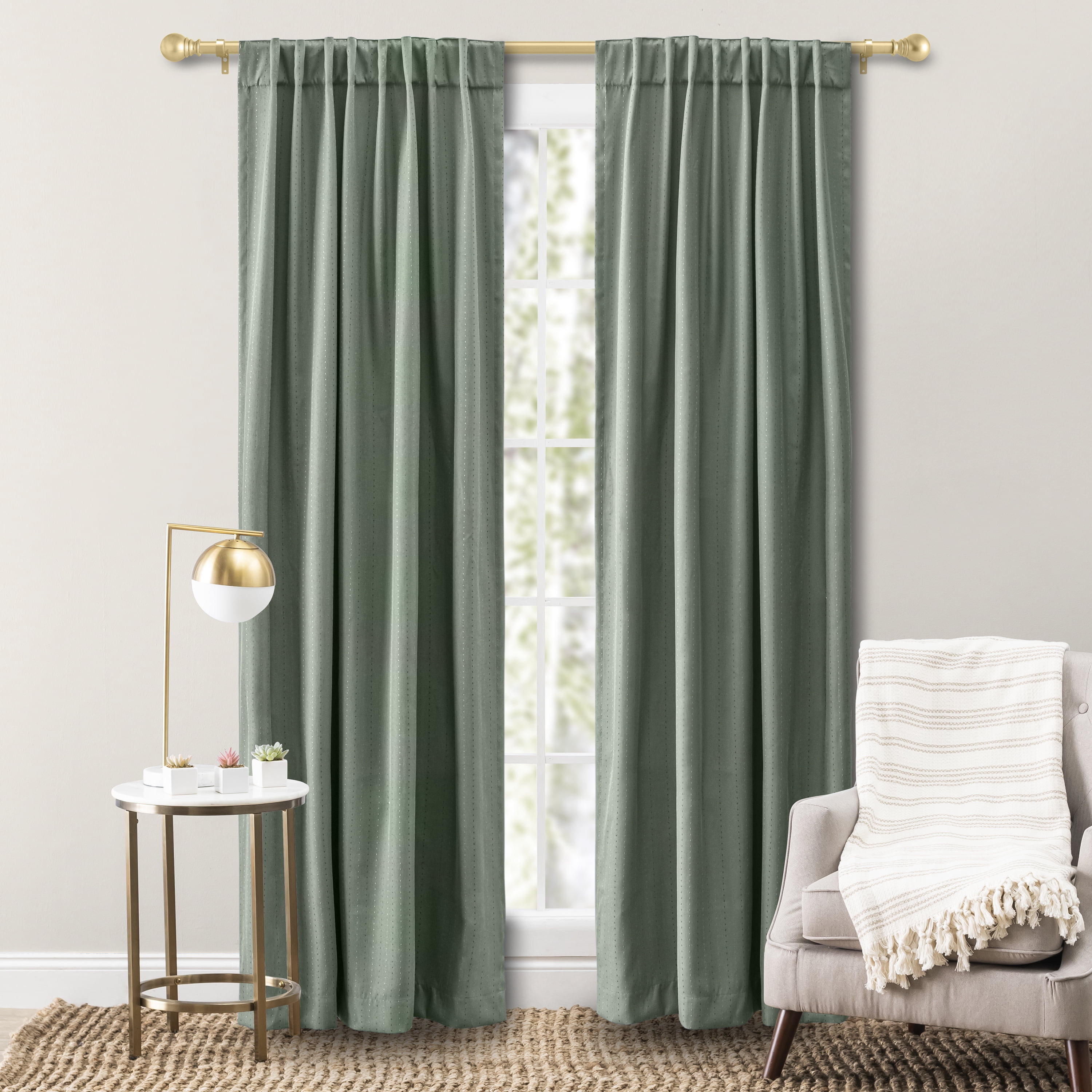 Green Room-Darkening Polyester Pleated Curtain Panel with Rod Pocket and Back Tab