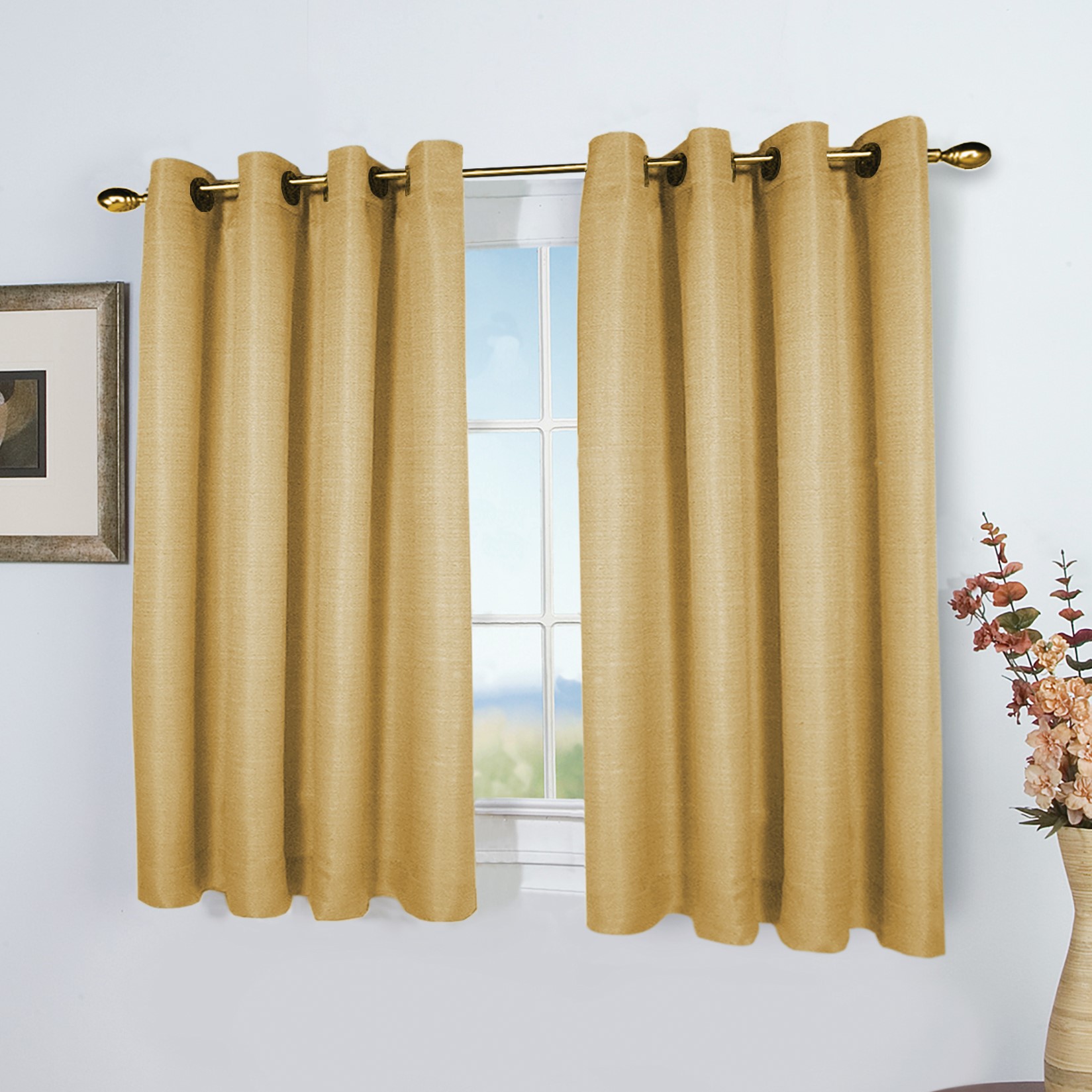 Grasscloth Porch & Den Peete Grommet Short Curtain Panel with Pull Wand