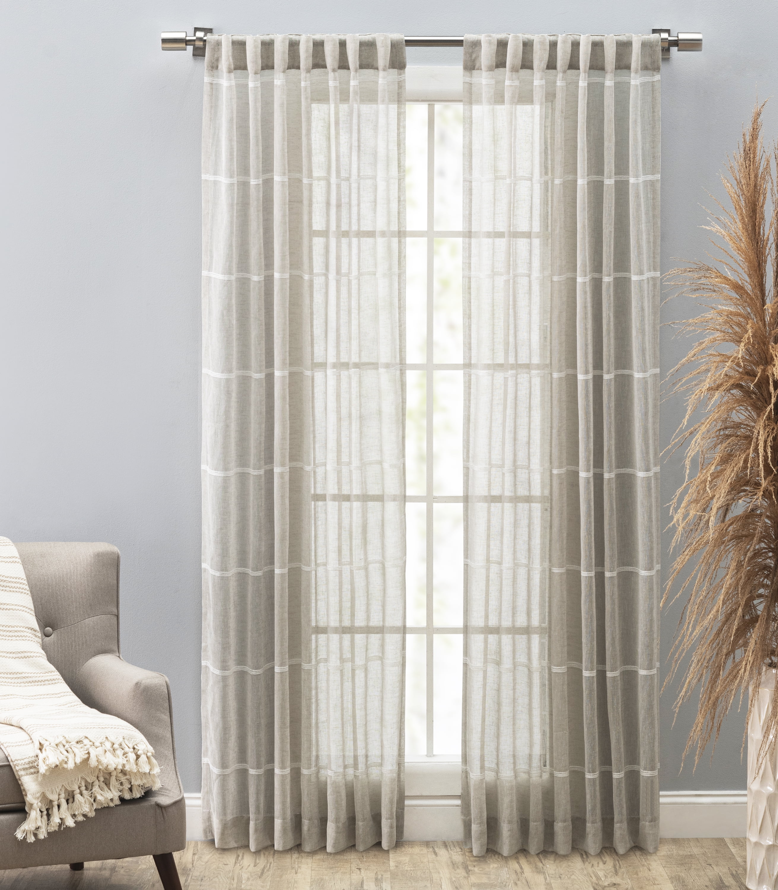 Natural Faux Linen Semi-Sheer Rod Pocket Back Tab Curtain Panel