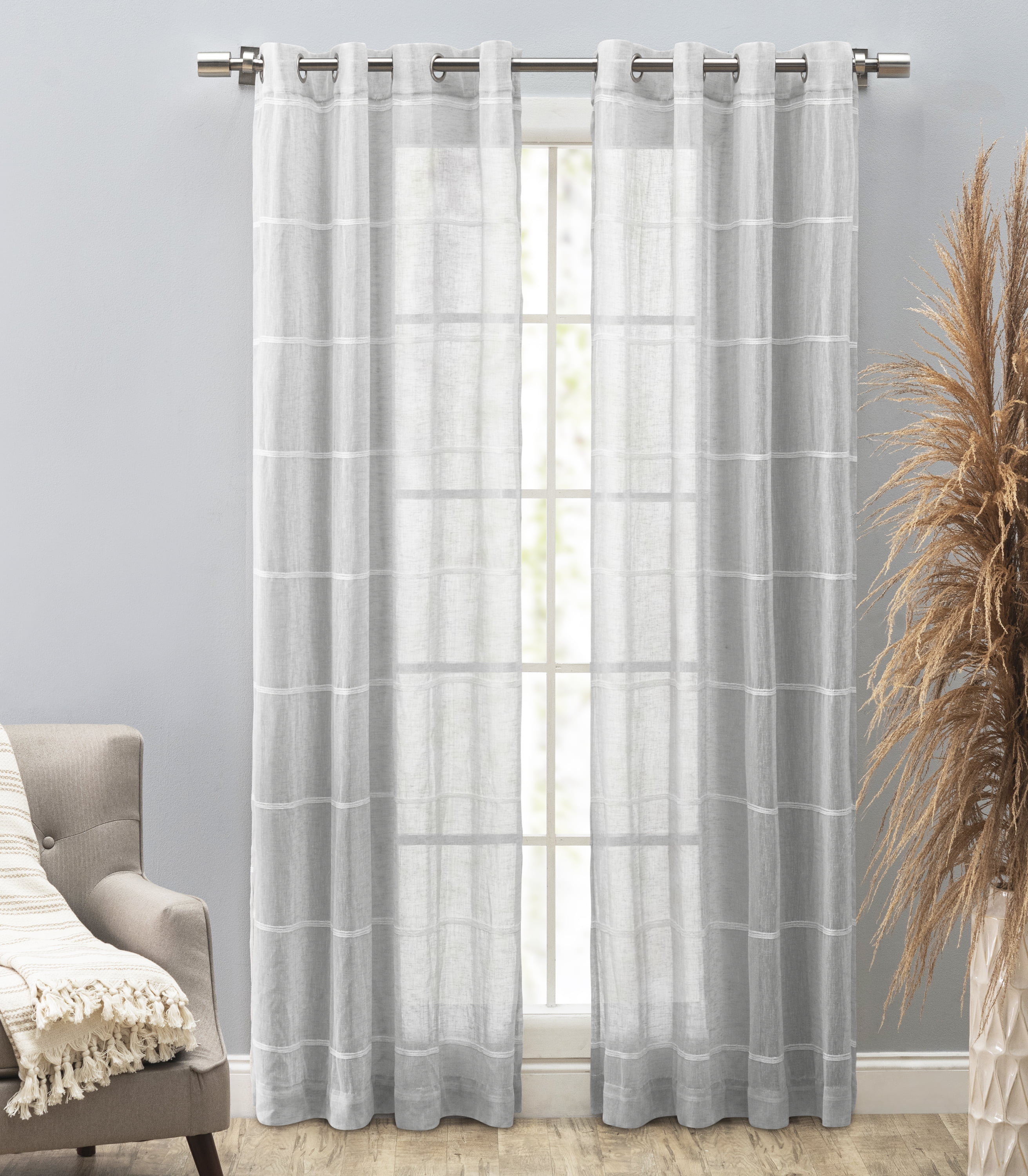 Gray 63-Inch Faux Linen Semi-Sheer Grommet Curtain Panel