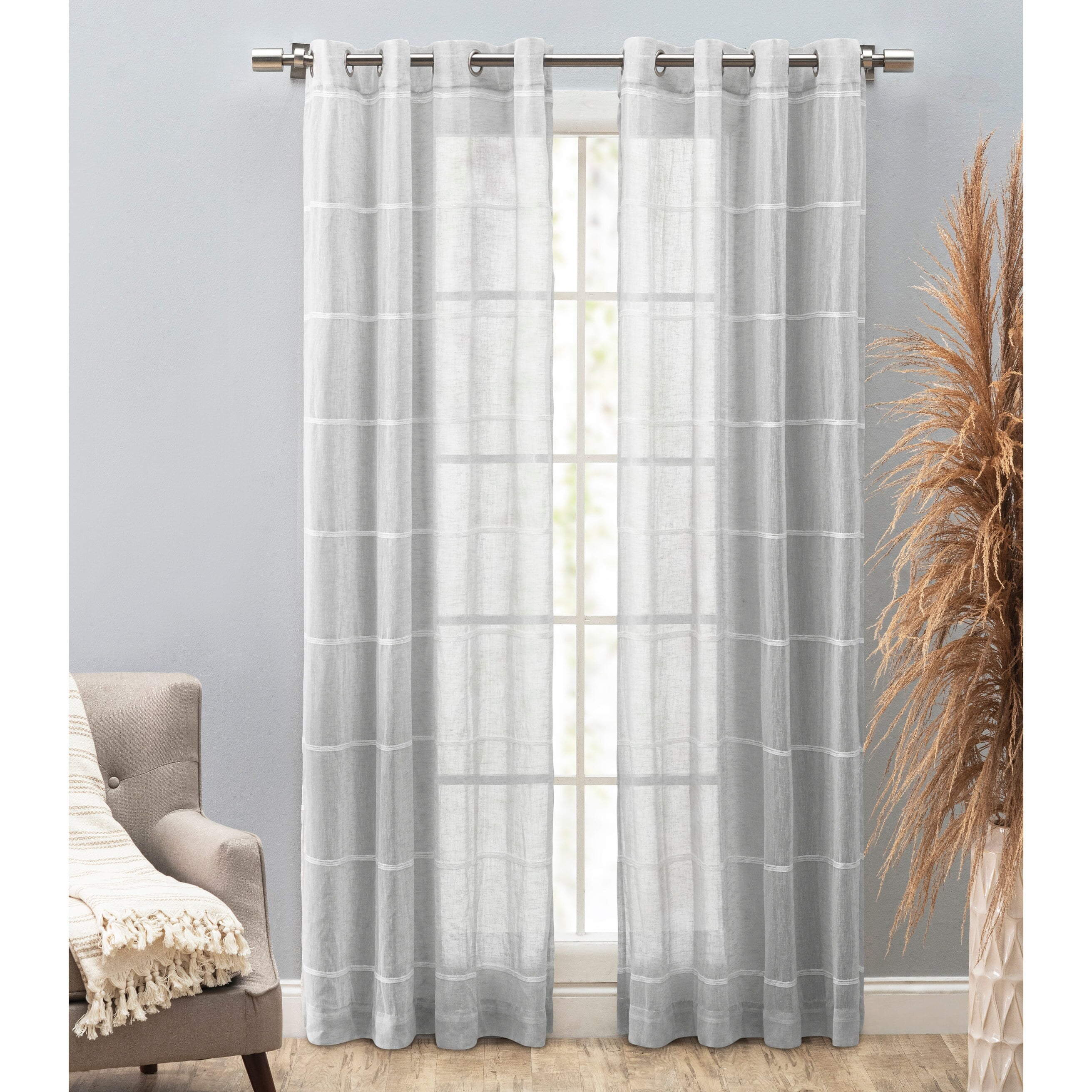 Gray 63-Inch Faux Linen Semi-Sheer Grommet Curtain Panel