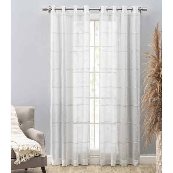 Ricardo Horizon Stripe Textured Semi-Sheer Grommet Curtain Panel