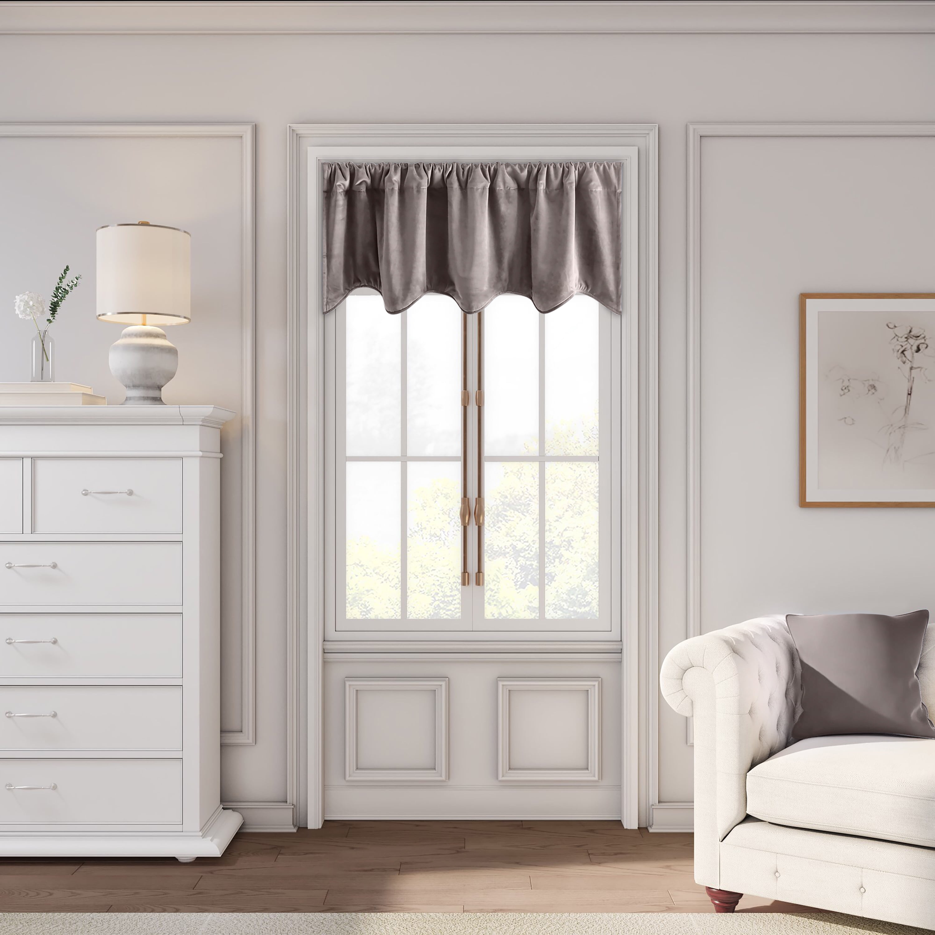 Mauve Velvet Scalloped Valance with Blackout Lining, 50" x 17"