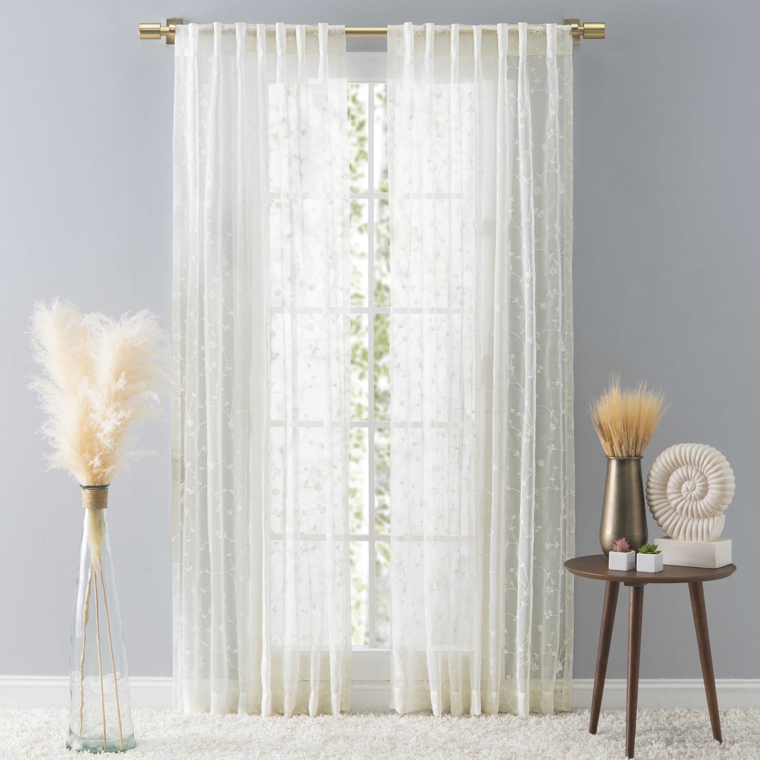 Ivory Embroidered Bloom Motif Room-Darkening Drape Panel