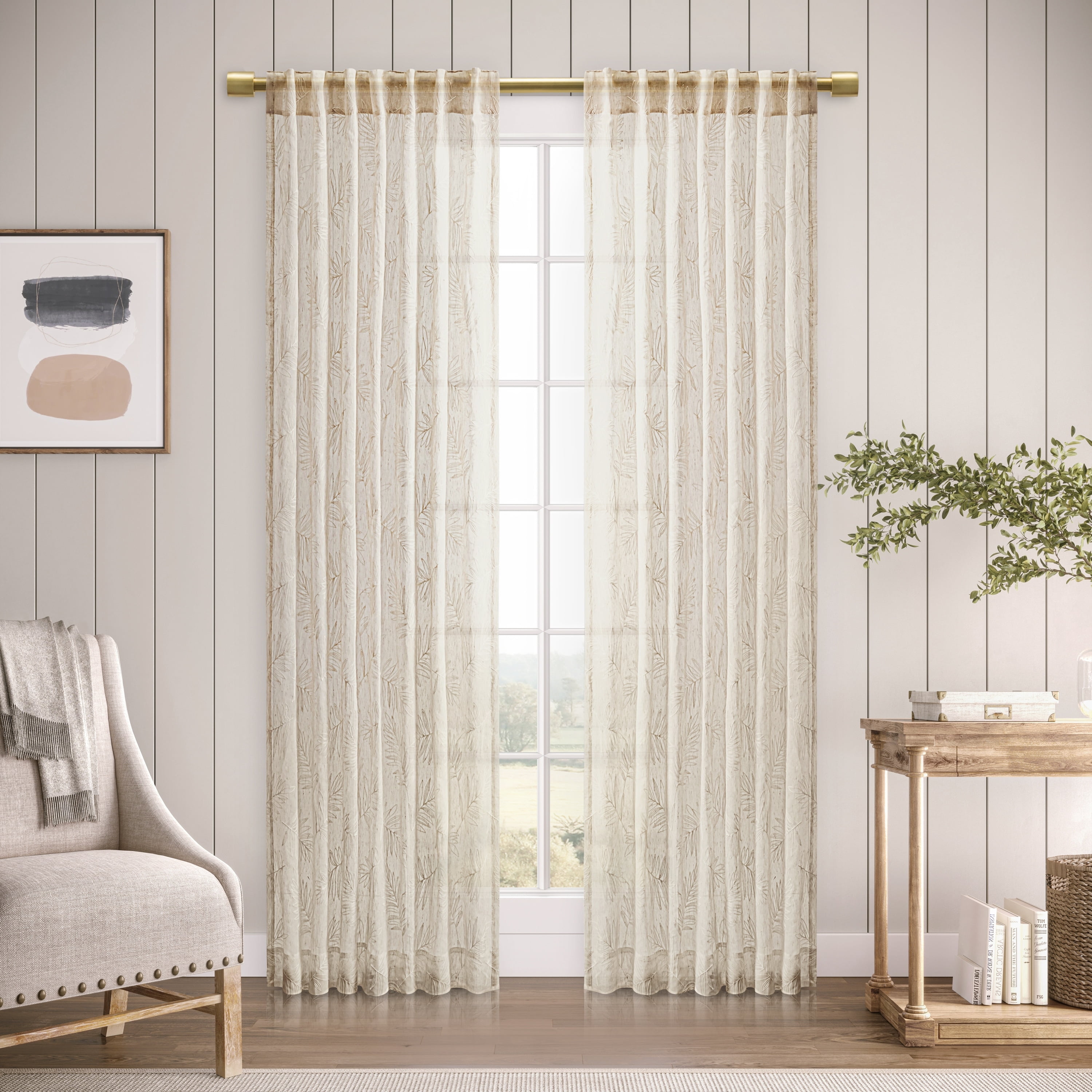 Oatmeal Sheer Pleated Polyester Rod Pocket Window Panel