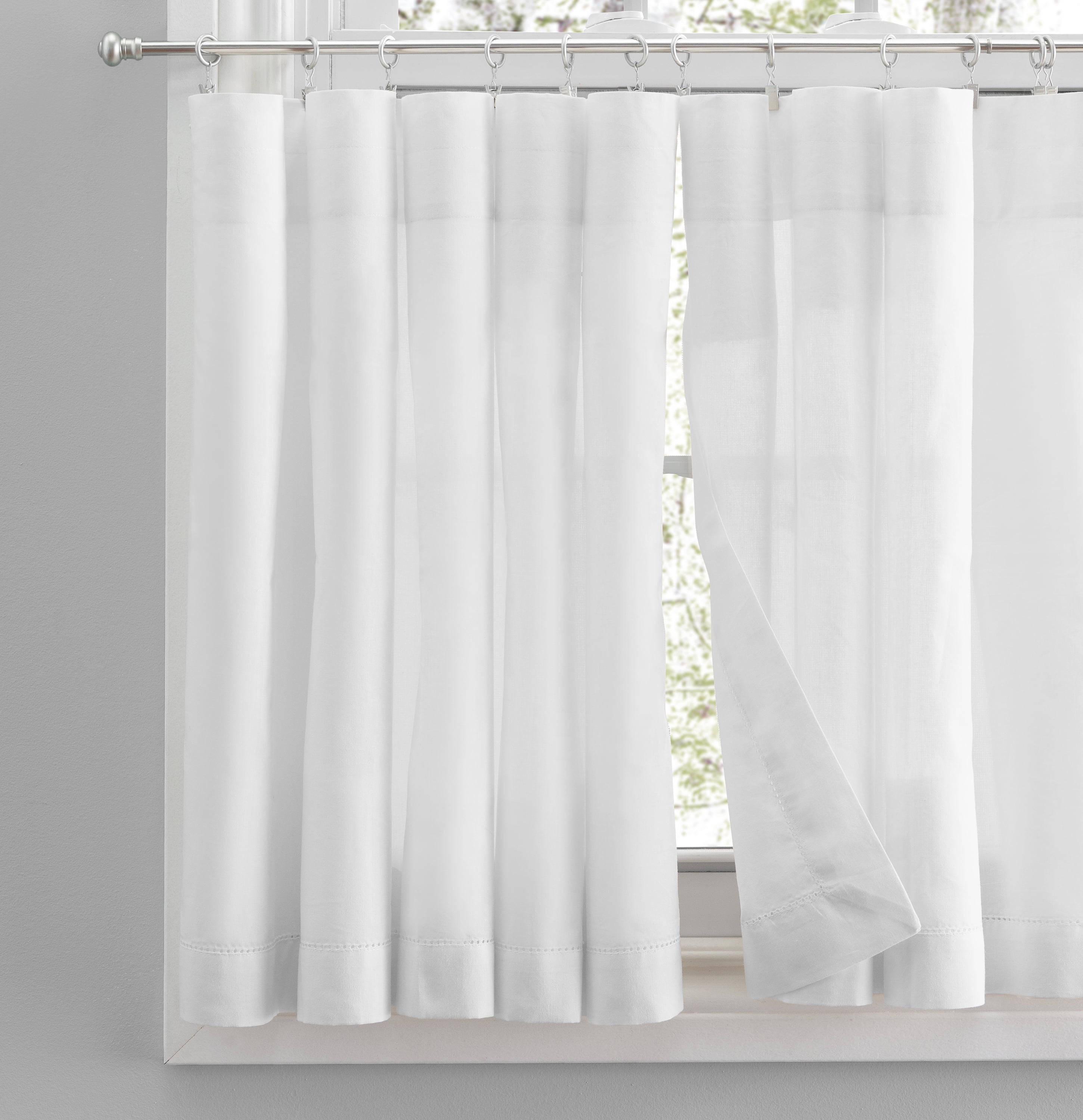 White Cotton Light-Filtering Rod Pocket Tier Curtains with Lace Detail