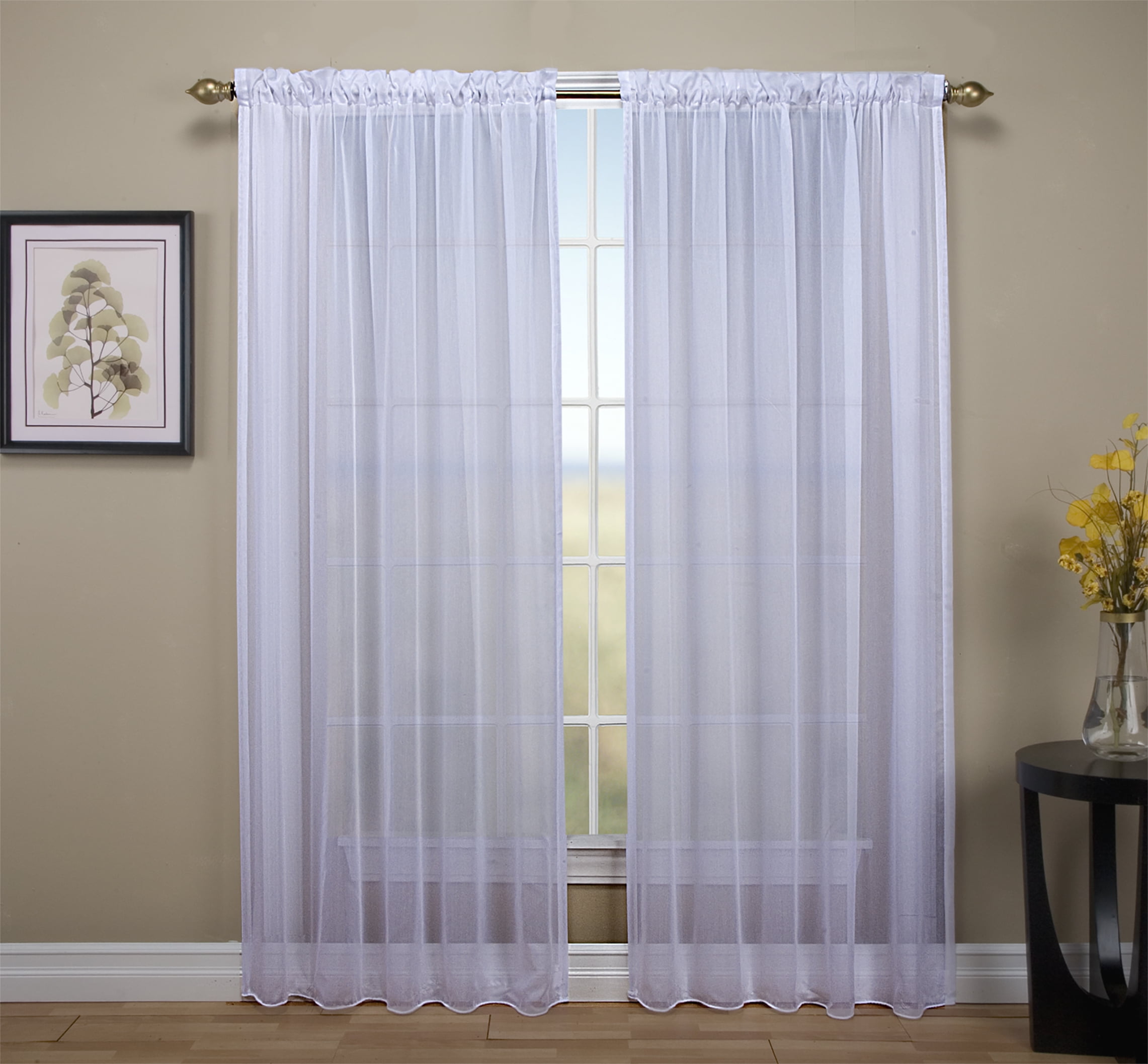 White Sheer Polyester Rod Pocket Curtain Panel