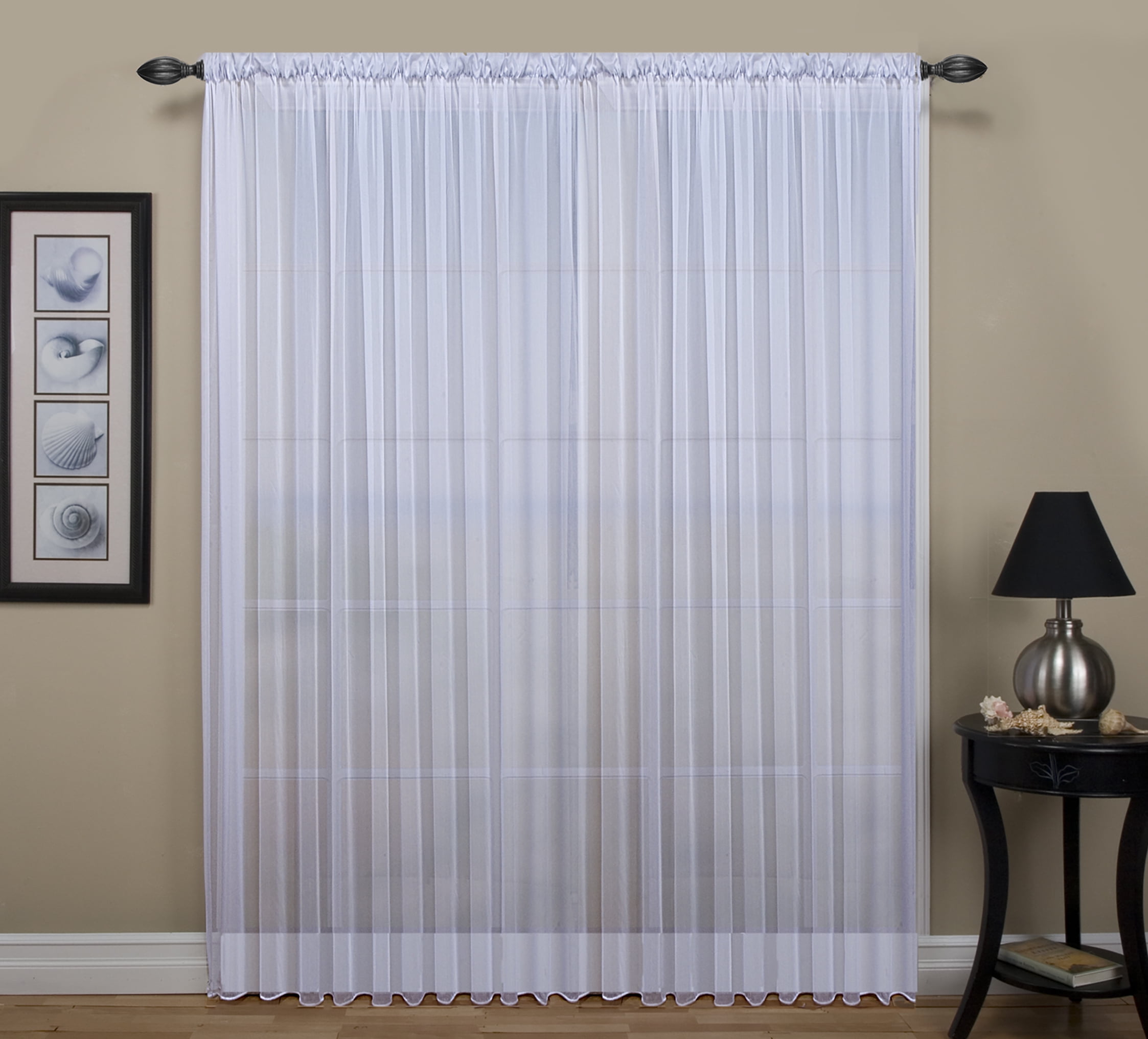White Sheer Pleated Polyester Rod Pocket Curtain Panel
