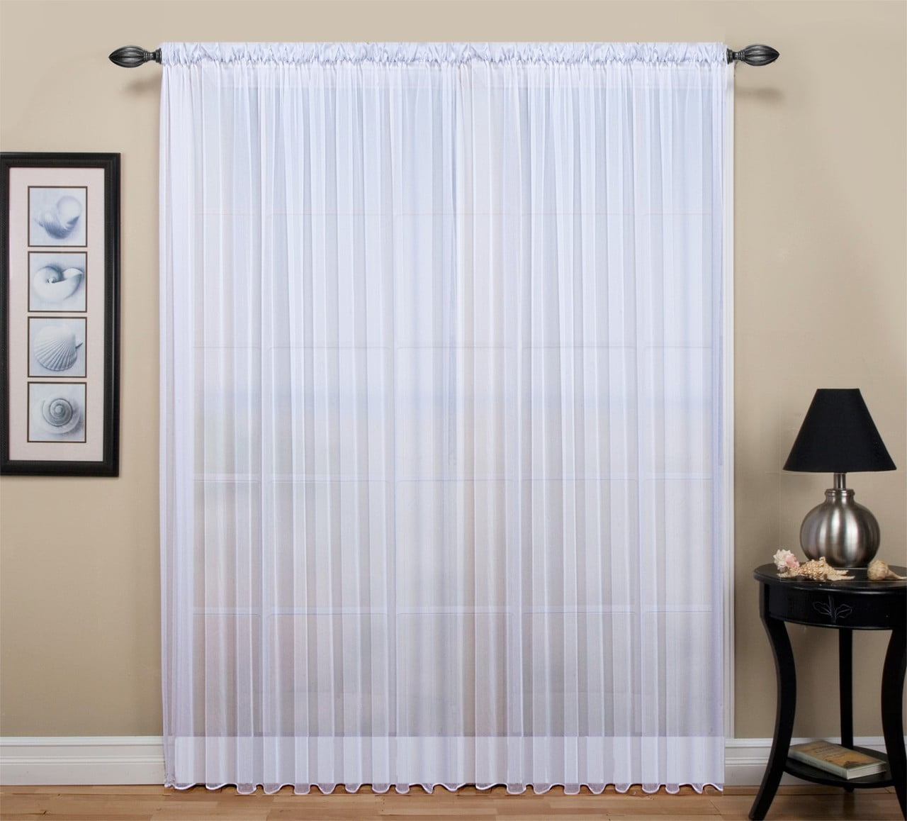 White Sheer Pleated Polyester Rod Pocket Curtain Panel