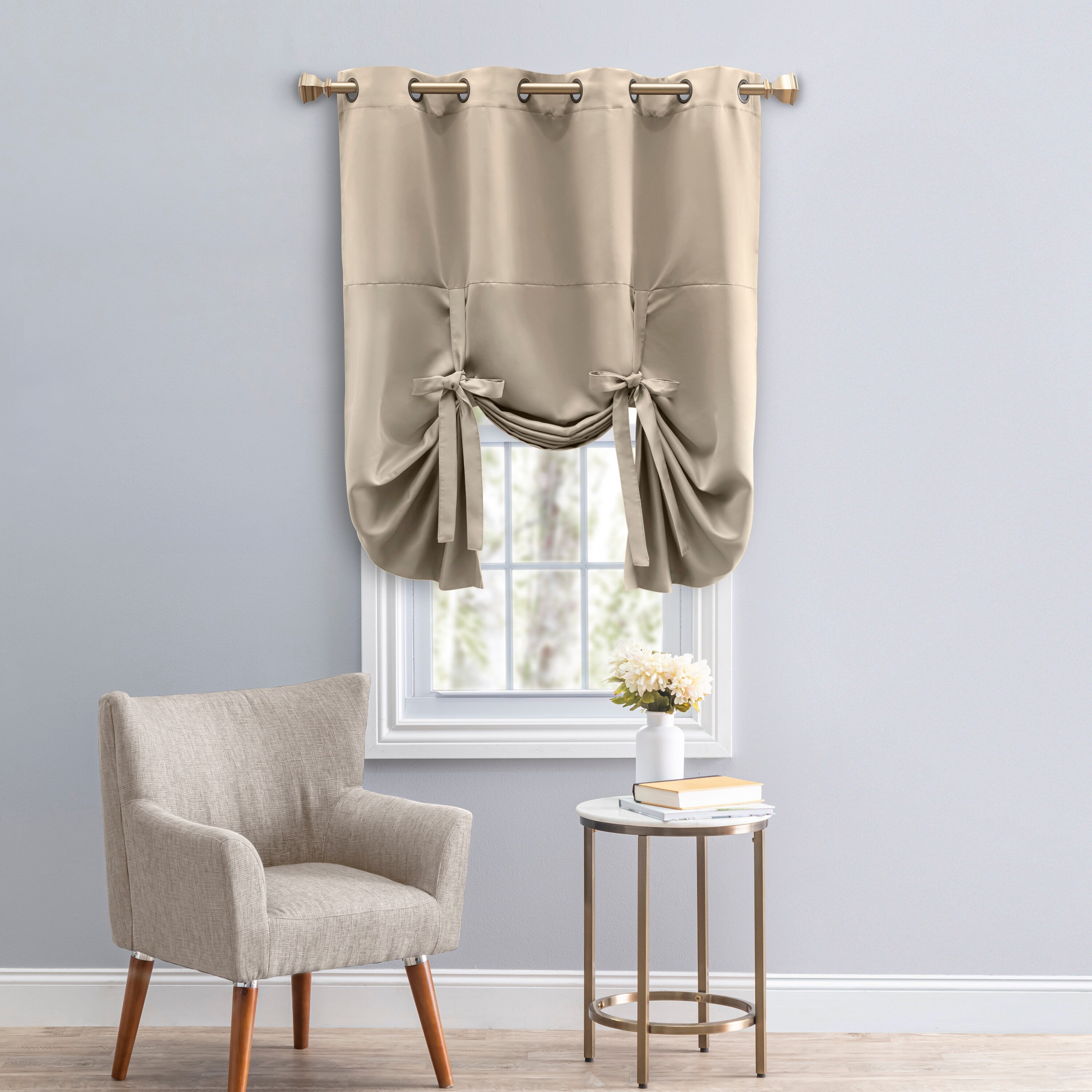 Putty Blackout Polyester Balloon Shade Grommet Panel with Bow Ties