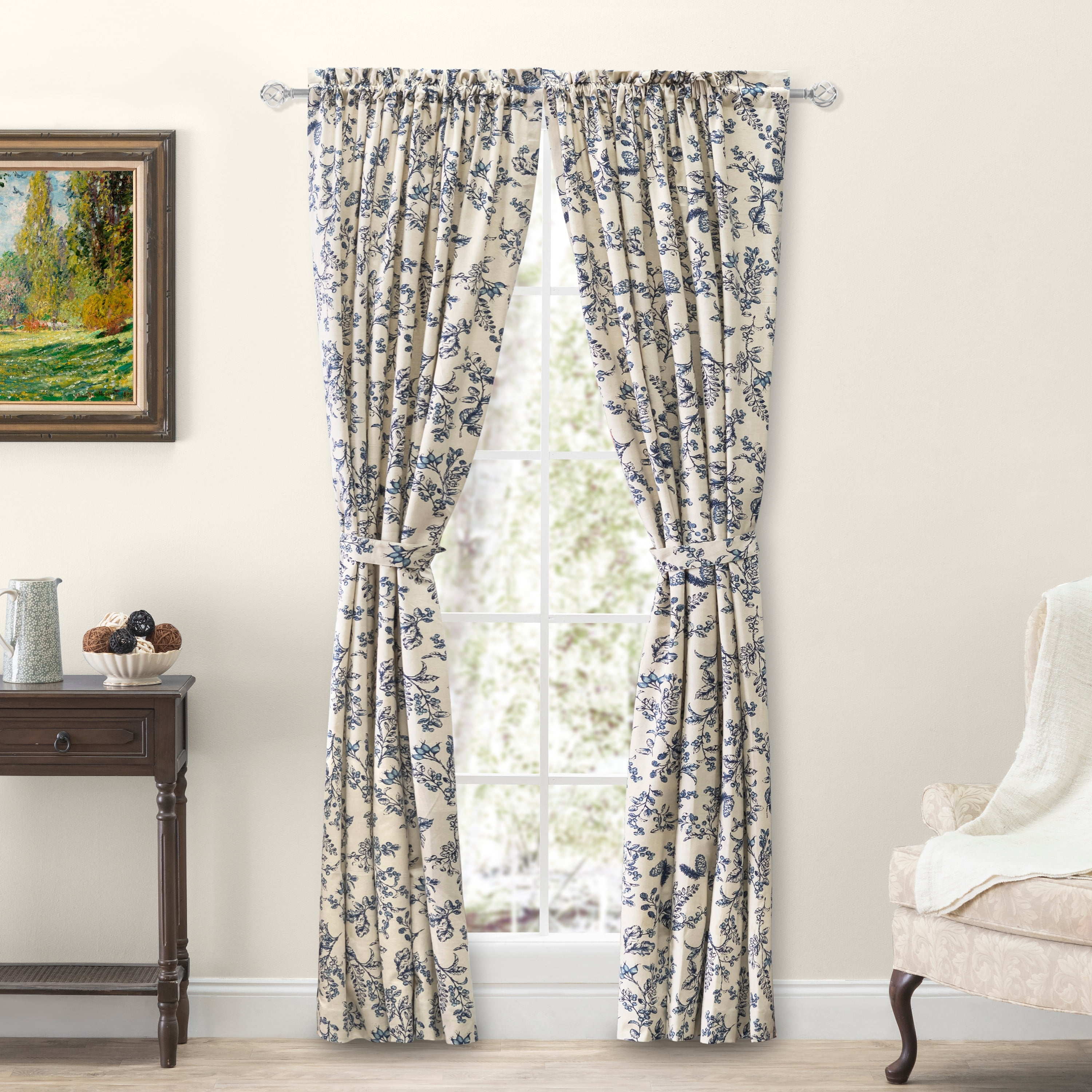 Black Cotton Linen Light-Filtering Rod Pocket Window Panel Pair