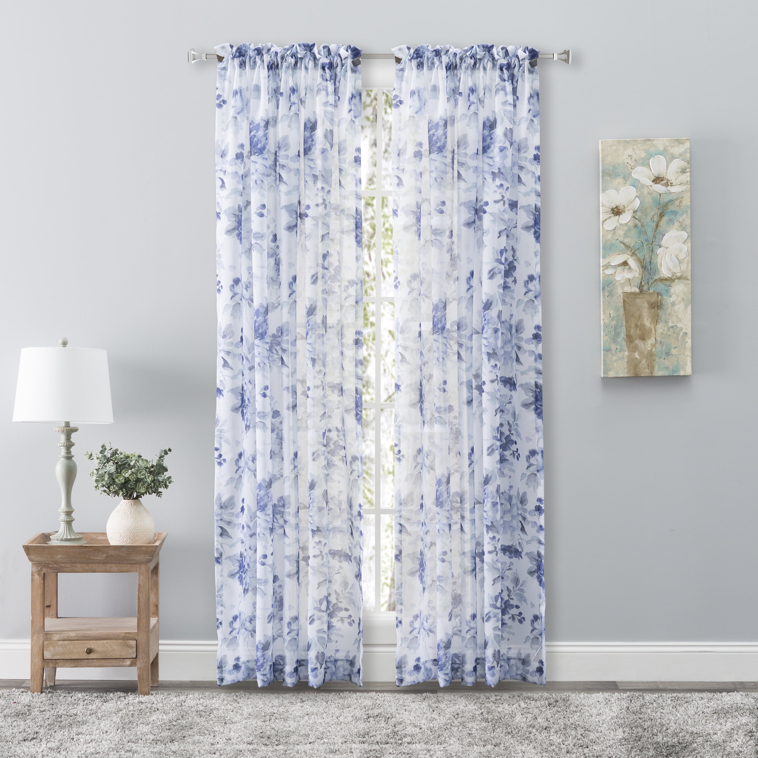 Grape Floral Sheer Rod Pocket Window Curtain Panel