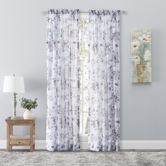 Ricardo Whimsical Semi-Sheer Floral Rod Pocket Curtain Panel