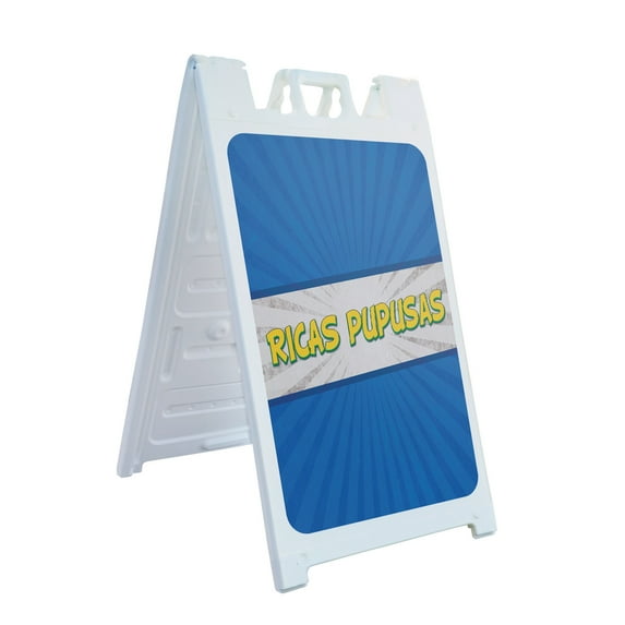 Ricas Pupusas 24" x 36" Double Sided A-Frame Sidewalk Sign, Includes 2 Plastic Inserts | Foldable Portable White Signicade Sandwich Board Signs