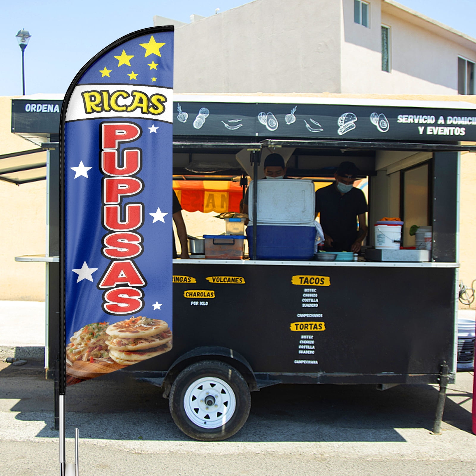 Ricas Pupusas Sign Feather Flag ,8FT Ricas Pupusas outdoor advertising flag, Ricas Pupusas Business Sign,Ricas Pupusas Swooper Flag（FLAG ONLY）