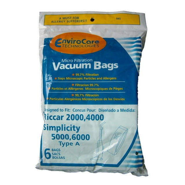 Riccar 2000, 4000 and Simplicity 5000, 6000 Type A Vacuum Bags