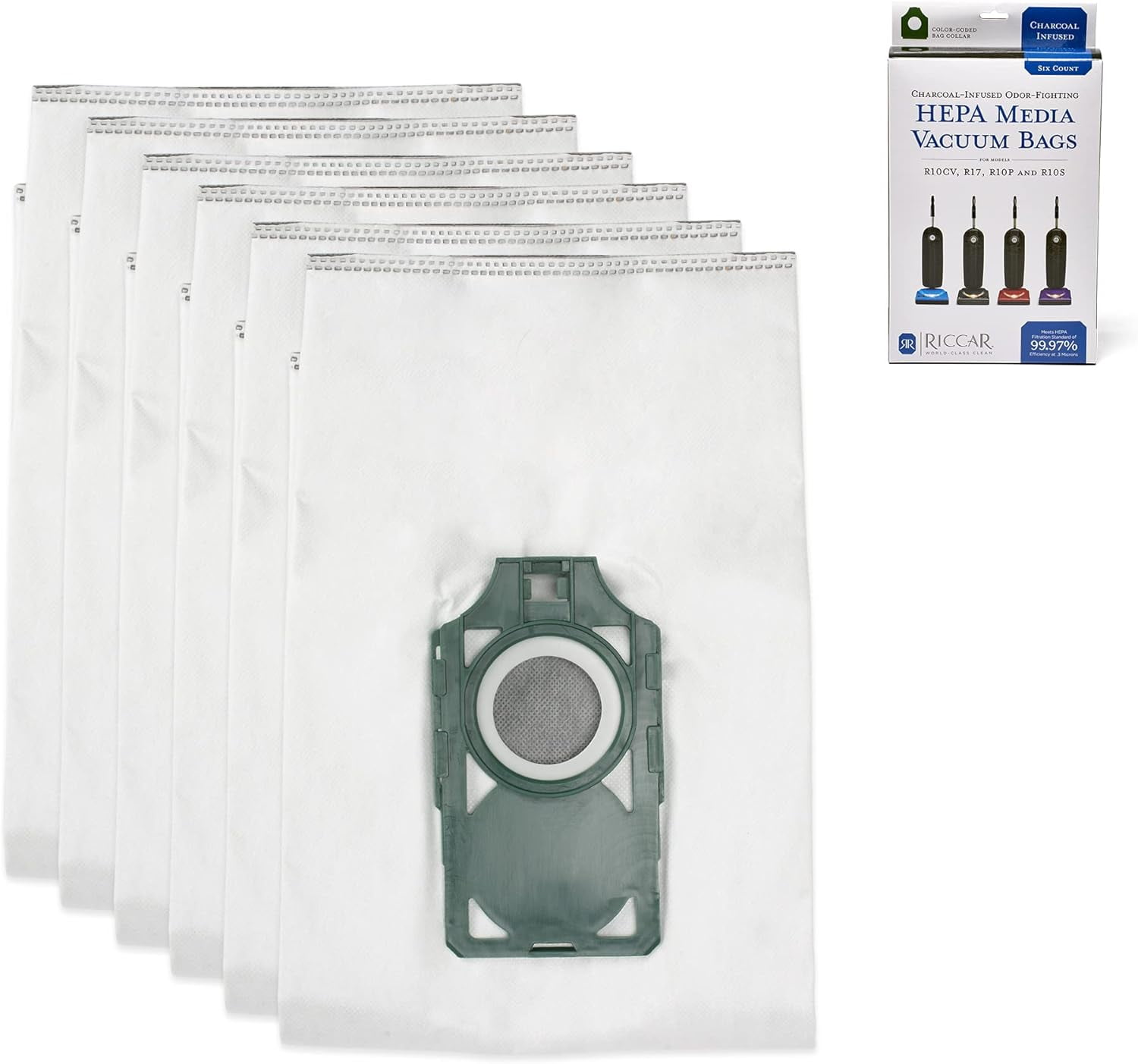Riccar R10 HEPA Vacuum Cleaner Bags, Charcoal-Infused SupraLite Series Green, Six Bags Included, RLHC-6