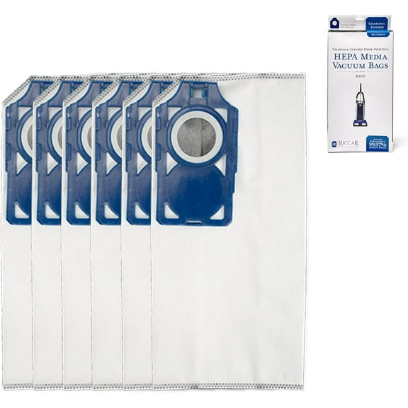 Genuine Riccar R30D HEPA Filter Vacuum Cleaner Bags, Charcoal-Infused Tandem Air Blue, Six Bags Included, RNHC-6