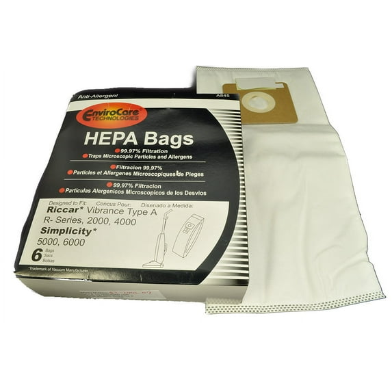 Riccar Vibrance Type A, R- Series 2000, 4000 and Simplicity 5000, 6000 Vacuum Bags