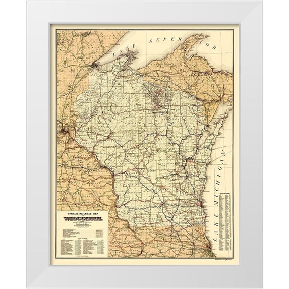 Rice 12x14 White Modern Wood Framed Museum Art Print Titled - Wisconsin Railroads - Rice 1900