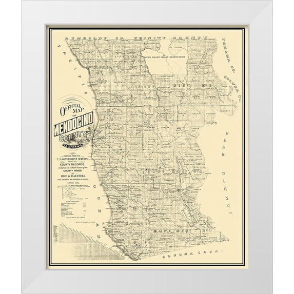 Rice 26x31 White Modern Wood Framed Museum Art Print Titled - Mendocino California - Rice 1890