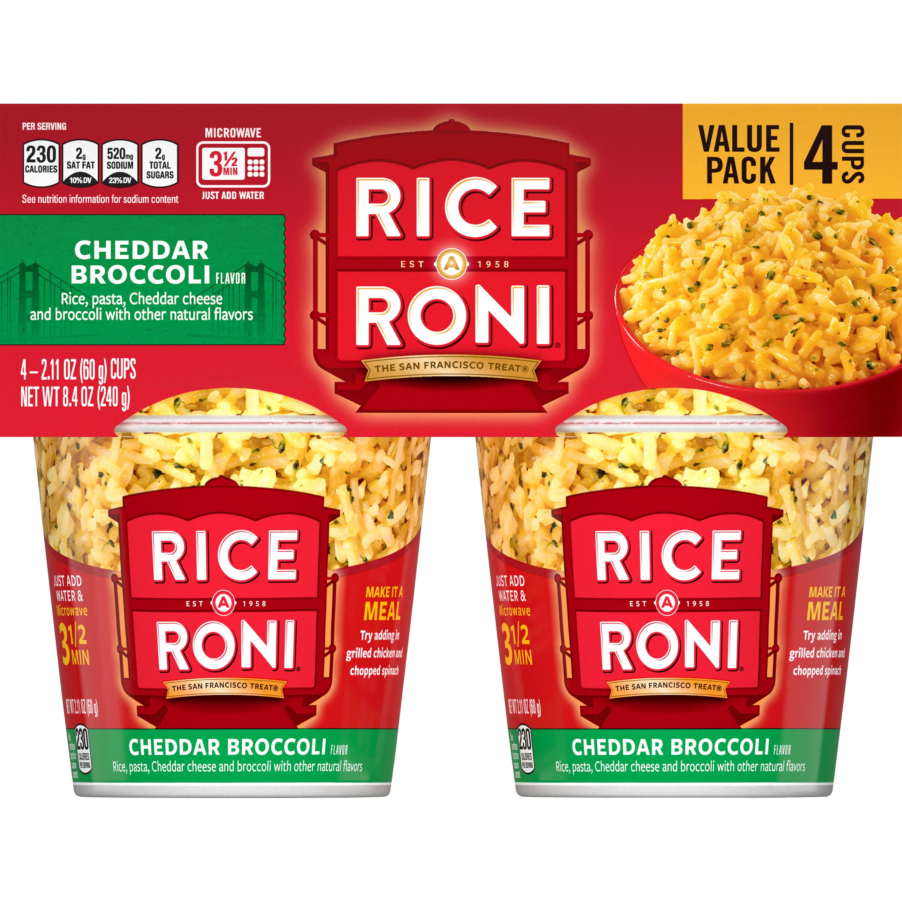 Abou Rashed Rice De Roni Rice-A-Roni, Cheddar Broccoli Flavor, 2.11 oz Cups, 4 Pack - Walmart.com