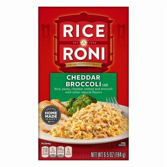 Rice-A-Roni Cheddar Broccoli Flavor Rice 6.5 oz Cardboard Box Packaged Meal Dry Uncooked Rice (Pack of 7)