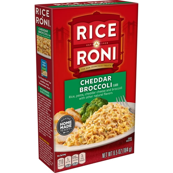 Rice-A-Roni Cheddar Broccoli Flavor Rice, 6.5 oz Cardboard Box, Packaged Meal (Pack of 10)