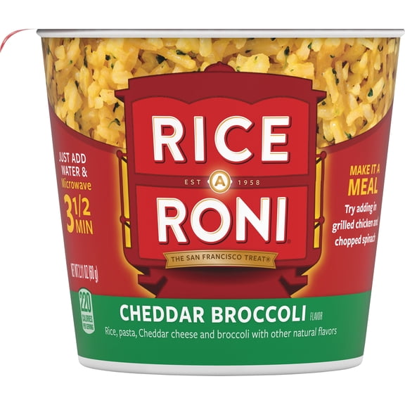 Rice-A-Roni, Cheddar Broccoli Rice, 2.11 oz Cup, Quick Cook Microwave Cup (Pack of 6)