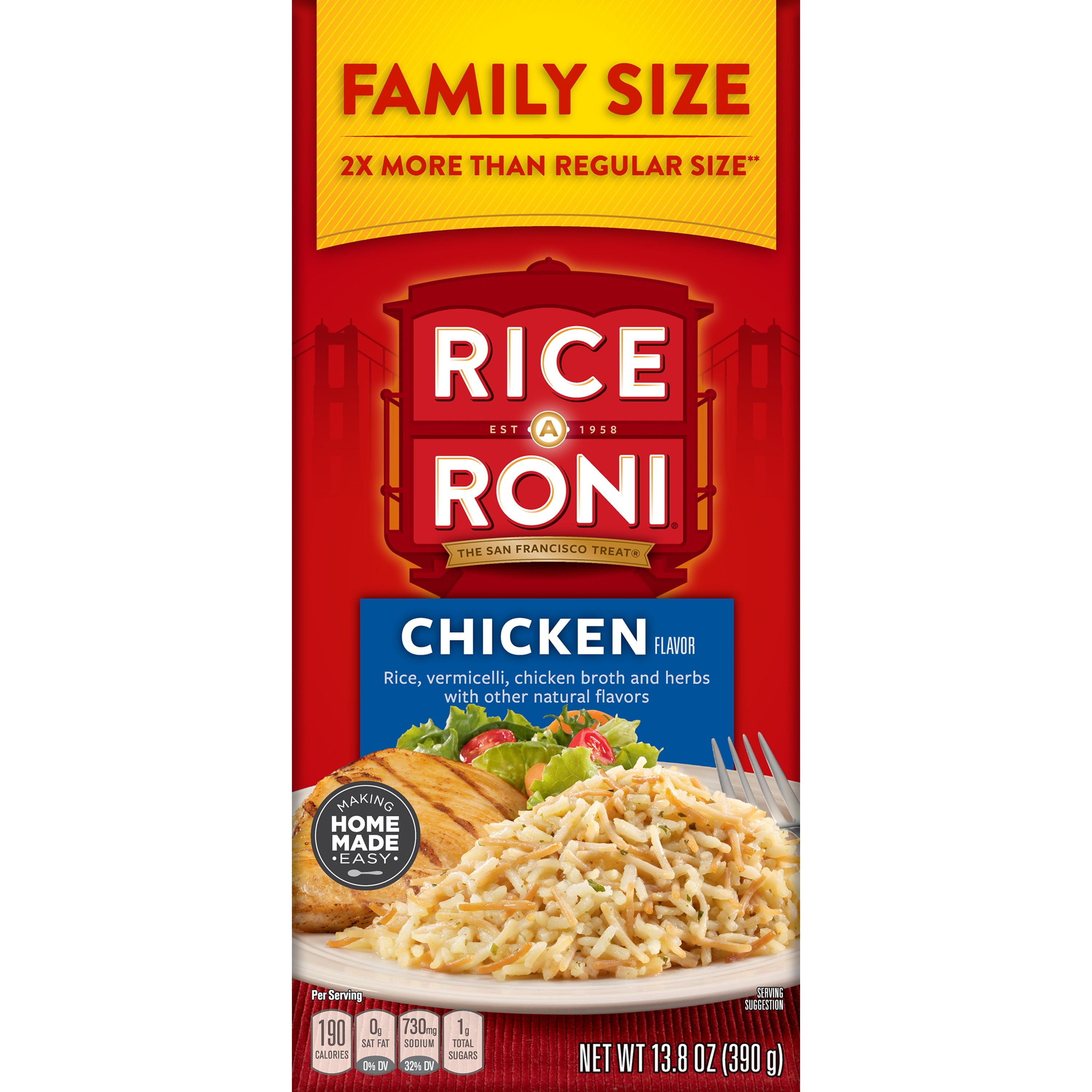 Rice-A-Roni Chicken Rice & Vermicelli Mix Packaged Meal, Family Size, Shelf-stable 13.8 oz Box (Pack of 6)
