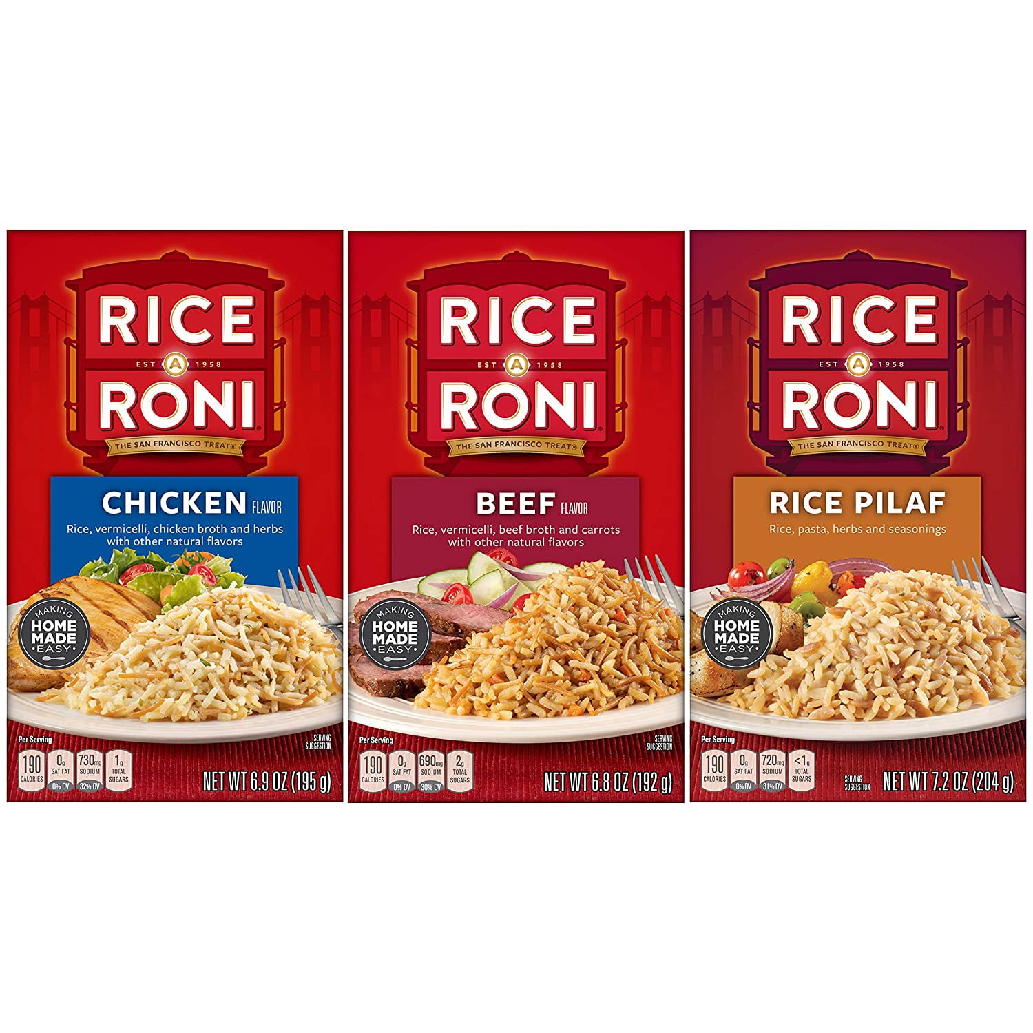 Rice-A-Roni Dinner Classics Variety Pack: Chicken, Beef, Pilaf Flavors, 10 Count Boxes