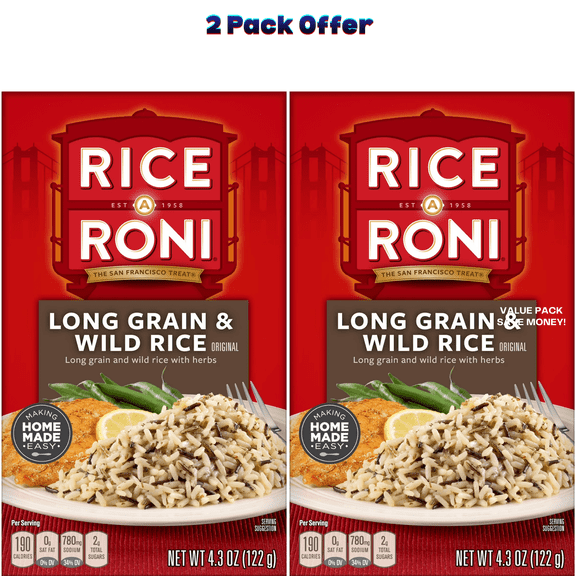 Rice-A-Roni Long Grain & Wild Rice Mix Packaged Meal, 4.3 oz Shelf-Stable ( 2 Pack )