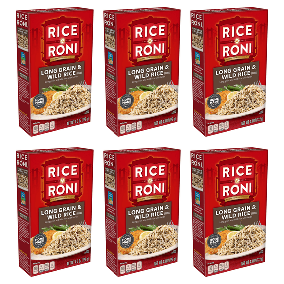 Rice-A-Roni Long Grain & Wild Rice Mix Packaged Meal, 4.3 oz Shelf-Stable Box (Pack of 6)